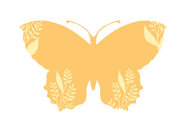 Colorful winged insect butterfly with wild herbs, meadow plants. Vector graphics.