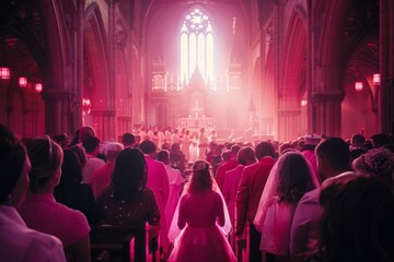 Fototapeta na wymiar christ's presence at a church, pink colors