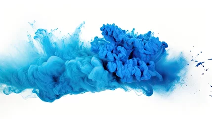Badezimmer Foto Rückwand Dynamic Blue Powder Explosion Dissolving in Water creating Abstract Patterns © StockKing