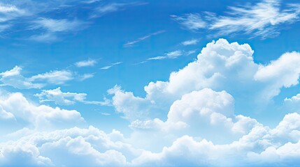 Fototapeta premium Tranquil Blue Sky with Fluffy White Clouds, Nature's Canvas of Serenity and Peaceful Beauty