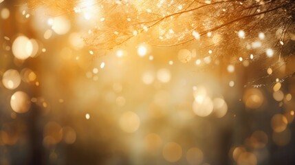 Enchanting Golden Bokeh Lights Sparkle Through Dreamy Forest Setting