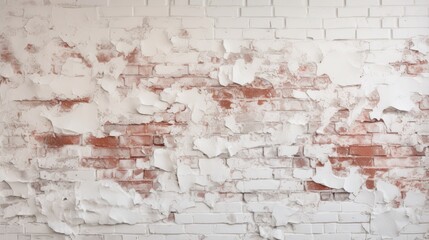 Weathered White Brick Wall with Peeling Paint Showing Unique Texture and Vintage Charm