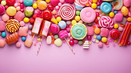 Fototapeta na wymiar Colorful Assortment of Child's Sweets and Treats on Vibrant Pink Background