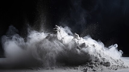 Fine White Cement Powder Heap on Stylish Jet Black Background - obrazy, fototapety, plakaty