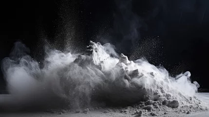 Fotobehang Fine White Cement Powder Heap on Stylish Jet Black Background © StockKing
