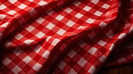 Fototapeta na wymiar Classic Red and White Checkered Tablecloth Adds Charm to Dining Experience