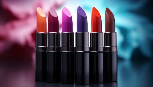 Assorted lipstick shades on dark background, copy space, digital 3d illustration and matte painting