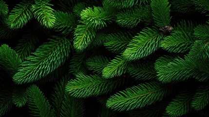 Lush Green Pine Tree Branches Texture Close-Up Background for Holiday Season Designs