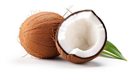 Fresh Organic Coconut on White Background, Perfect Ingredient for Nourishing Coconut Oil Hair Treatments