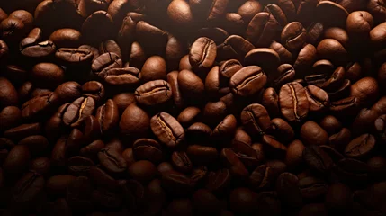 Fotobehang Rich and Aromatic Coffee Beans Scatter on a Rustic Wooden Background © StockKing