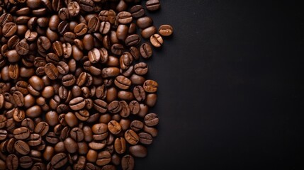 Aromatic Coffee Beans Scattered on Elegant Black Background with Space for Customization