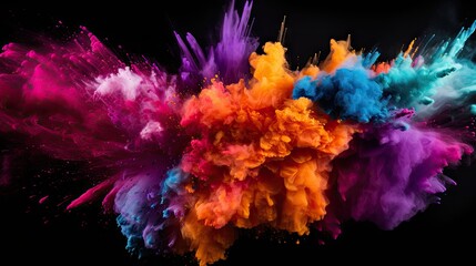 Vibrant Burst of Multicolored Powder Suspended in Dramatic Darkness