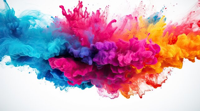 Vibrant Color Powder Burst on Clean White Surface for Artistic Design Project