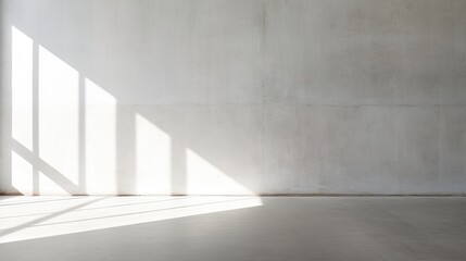 Elegant and Minimalist Abstract Background of Sunlit White Concrete Wall with Shadows