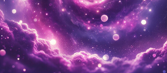 Purple unicorn background. Pastel watercolor sky with glitter stars and bokeh. Fantasy galaxy with holographic texture. Magic marble space.	