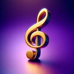 Fototapeta premium Single golden quaver treble clef on vivid purple 3D background.