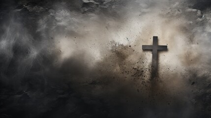 A Cross Symbolizing Religion and Sacrifice in a Dark Room