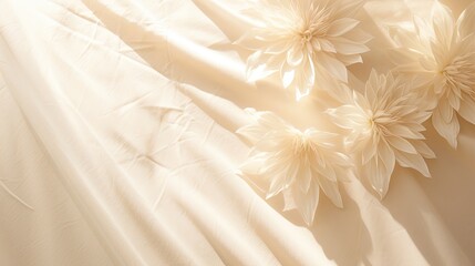 Soft Sunlight Filtering Through Delicate White Floral Curtain, Creating an Aesthetic Silhouette