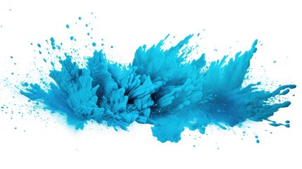 Vibrant Cyan Blue Paint Splashes Creating Artistic Patterns Over White Background
