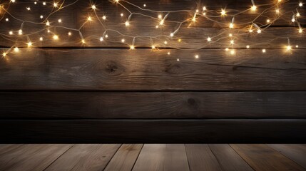 Glowing Christmas Lights Bring Warmth to Rustic Wooden Floor in Festive Holiday Setting
