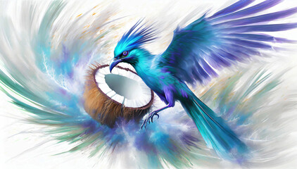 Egzotyczny niebieski ptak abstrakcyjny - obrazy, fototapety, plakaty