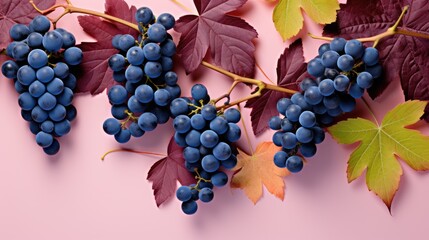 Vibrant Grapes Collage on Soft Pink Background for Fresh and Juicy Fruit Concept