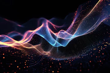 Zelfklevend Fotobehang abstract wave on dark background. Network Design with Particle. Big data.  © Chris