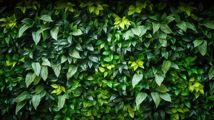 Fototapeta na wymiar Lush Greenery of Vertical Garden Wall with Plastic Plant Leaves - Nature and Eco-Friendly Concept