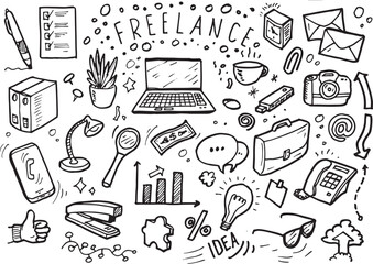 Hand drawn vector doodle freelance set, set of graphic elements