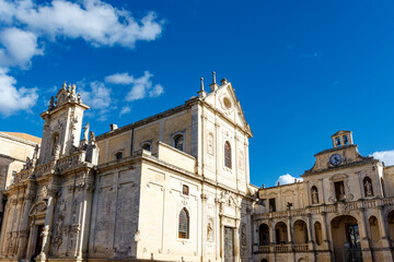 Fototapeta na wymiar Exterior of the Lecce Cathedral (Catedral de la Asunción de Santa María) Lecce, Apulia, Italy - Europe