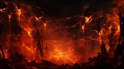 Inferno of Dark and Fiery Chaos Ignites a Scene with Intense Flames and Heat