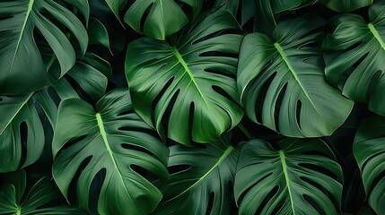 Fototapeta na wymiar Tropical Paradise: Lush Green Leaves Forming a Vibrant Background Texture