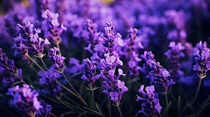 Tranquil Lavender Field Blooming Under the Warm Sunlight in a Serene Garden