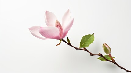 Delicate Pink Magnolia Bloom Contrast Against Pristine White Background