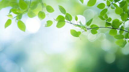 Vibrant Green Leaves Glowing in the Sunlight on a Lush Branch of a Tree
