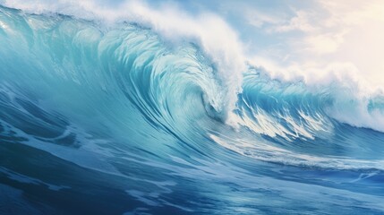 Majestic Power: A Close-Up View of a Massive Ocean Wave Towering in the Horizon