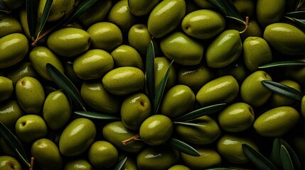 Freshly Picked Green Olives Arranged in a Rustic Mediterranean Style Display