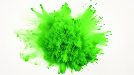 Vibrant Green Paint Explosion on Clear White Background, Abstract Artistic Splash