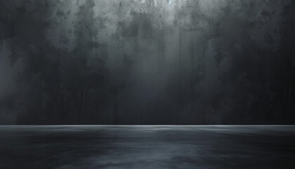 Abstract Dark Room with Reflective Floor and Textured Walls, Copy Space