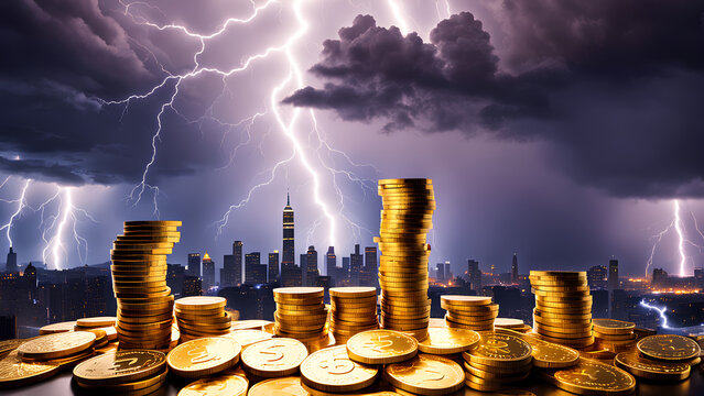 Gold Coins stacked in Increasing columns as an impression of Rising demand for digital currency globally