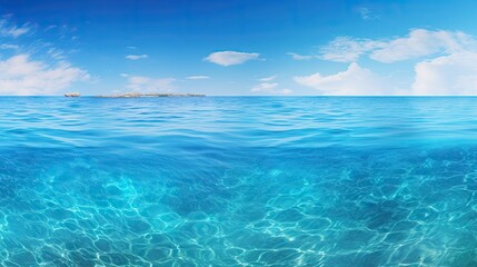 Tranquil Panorama of Serene Blue Ocean Water with Gentle Ripples and Clear Skies