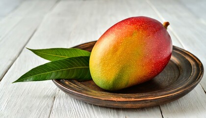 mango in wooden plate with white background