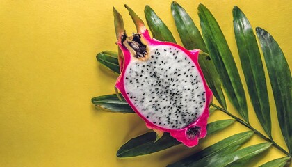 dragon fruit top shot isolated on yellow background