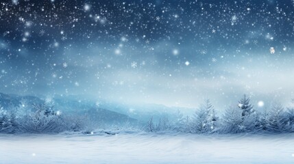 Tranquil Winter Wonderland: Picturesque Snowy Forest Under Blue Sky Blanketed in Soft Snowfall