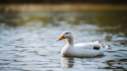 a duck floating on water with droplets of rain falling around it. The duck has detailed and colorful plumage with intricate patterns