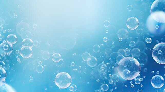 Glimmering Soap Bubbles Floating on Tranquil Blue Background for Refreshing Concept