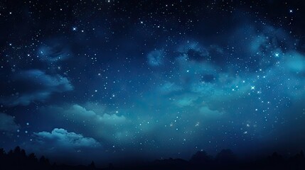 Fototapeta na wymiar Majestic Night Sky Filled with Bright Stars and a Deep Blue Hue