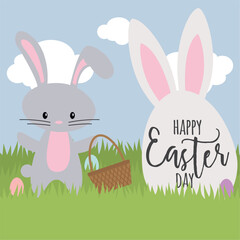 Happy easter day poster with cute bunny Vector