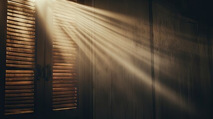 Sunbeam Filtering Through Rustic Barn Shutters, Casting Mystical Shadows Inside - obrazy, fototapety, plakaty