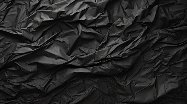 Dramatic Black Crumpled Paper Texture Background with Deep Folds and Shadows